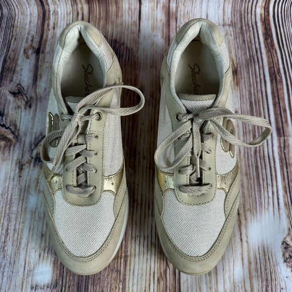 Skechers VITA WEDGE Womens Size 7.5 Gold Sneakers Athletic Casual Shoes 48770 - Picture 3 of 10